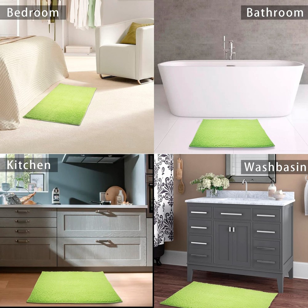 Eanpet Chenille Bath Mat Microfiber Floor 15.3" x 23.2" (Rectangular), Green