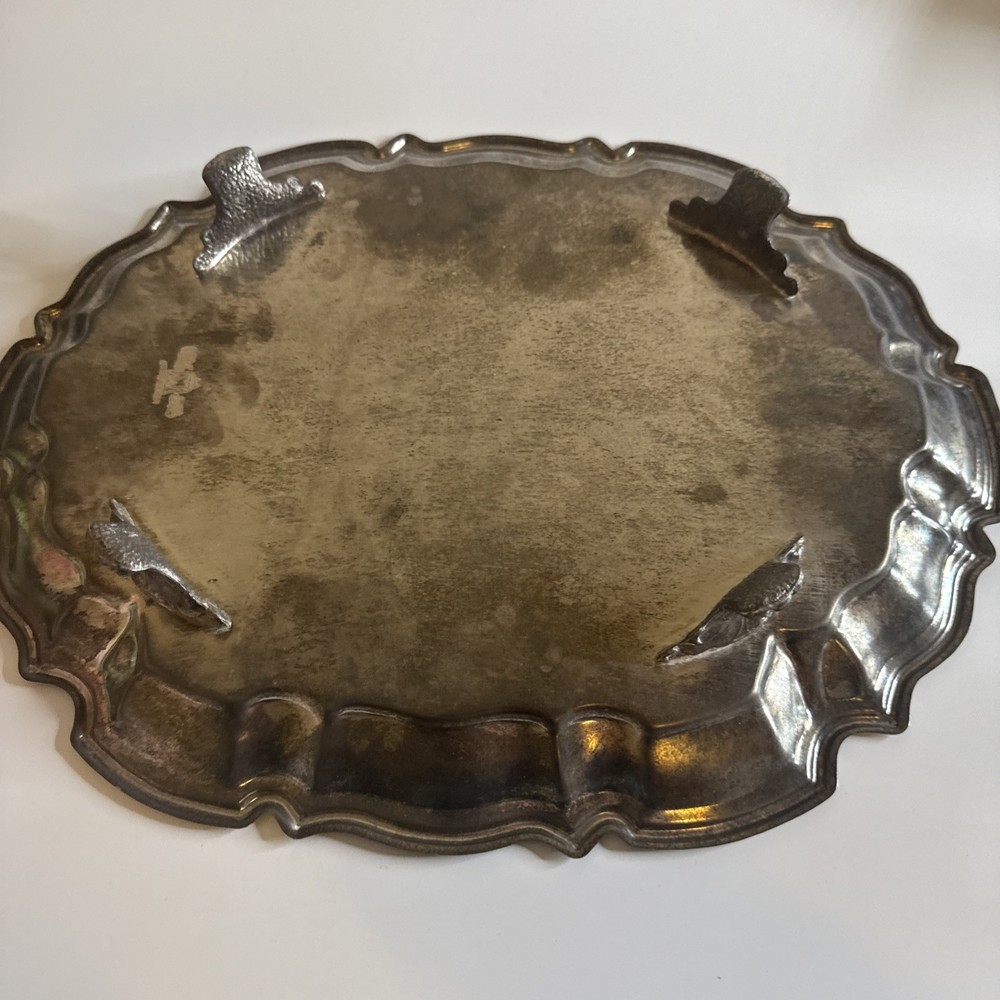 Vtg Silver Platter Tray Etched Scrollwork Footed Serving Leonard Silver