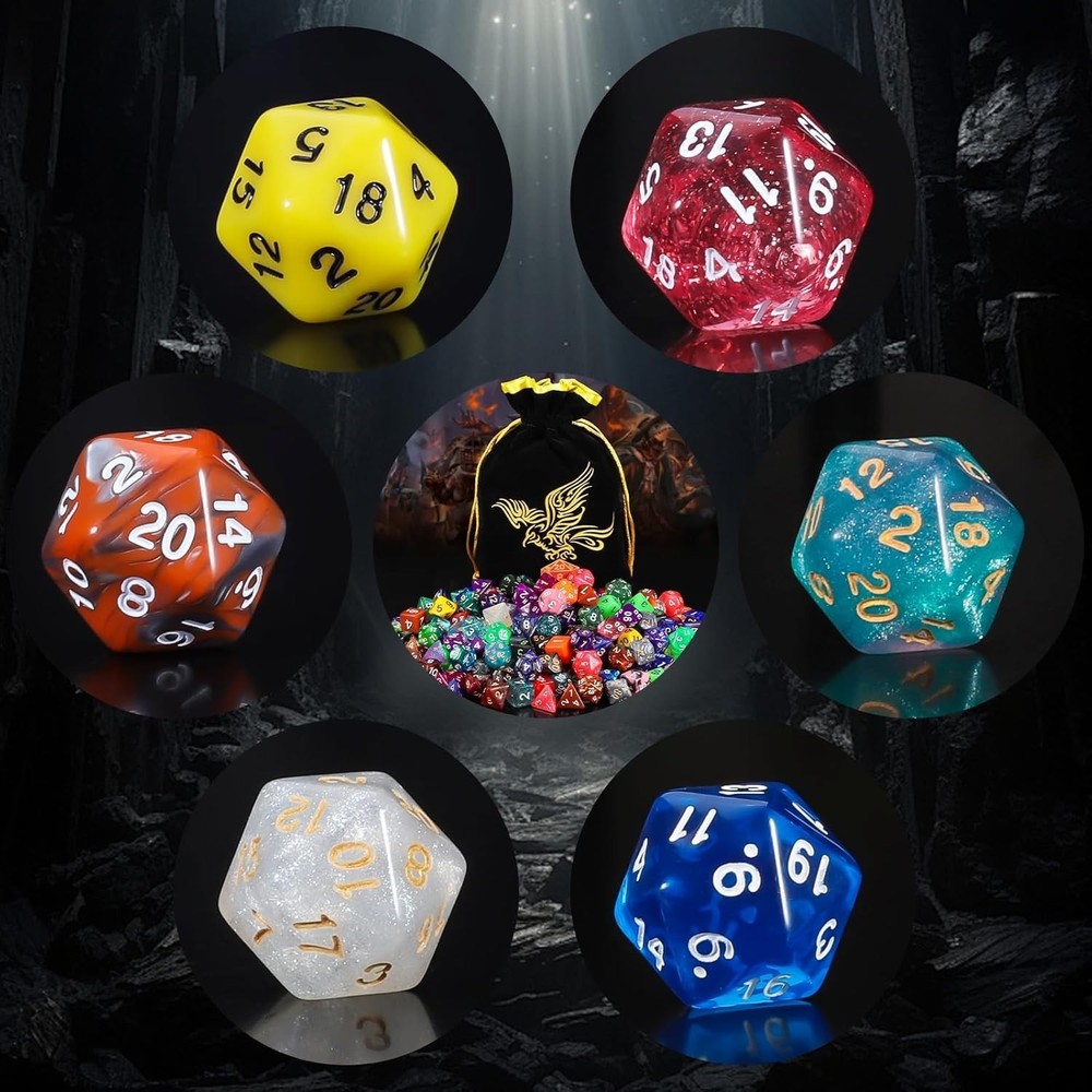 Complete 30 Sets Polyhedral Dice Collection with Large Drawstring Bag - 210pcs