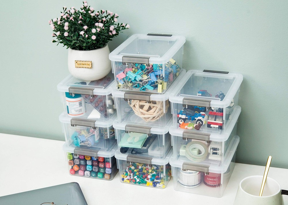 Citylife 1.3 QT 10 Pack Small Storage Bins Plastic Storage Container Stackabl...