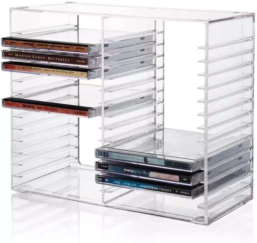STORi Stackable Clear Plastic CD Organizer with Rubber Feet | Rectangular Jewel