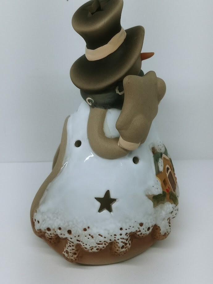 CERAMIC SNOWMAN TEALIGHT CANDLE HOLDER 6.5"