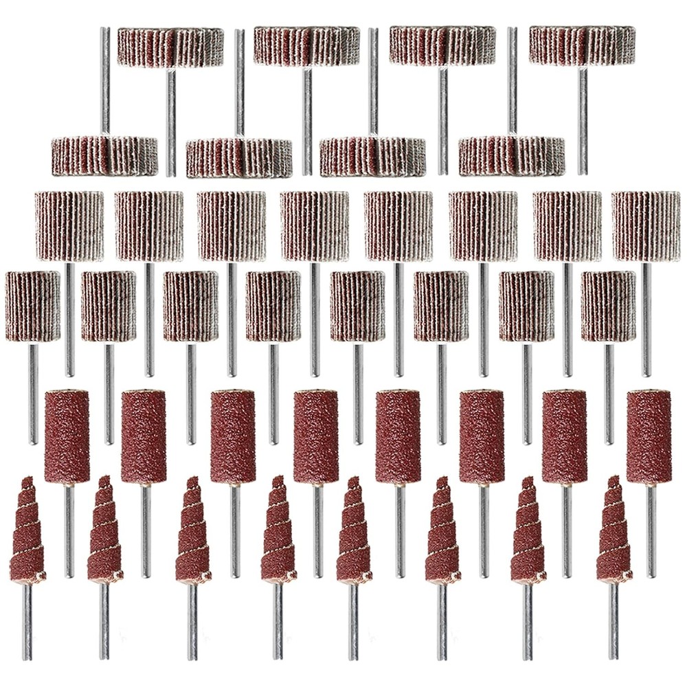 40 PCS Abrasive Flap Wheel Sander,80 Grit 3mm Shank Diameter Cone Shape...