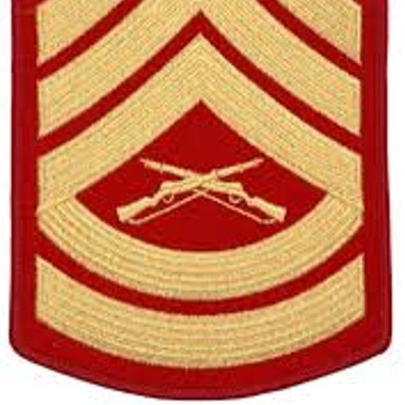 USMC Gunnery Sergeant E‑7 Patch Red/Gold, 5‑3/4" × 3‑5/8"