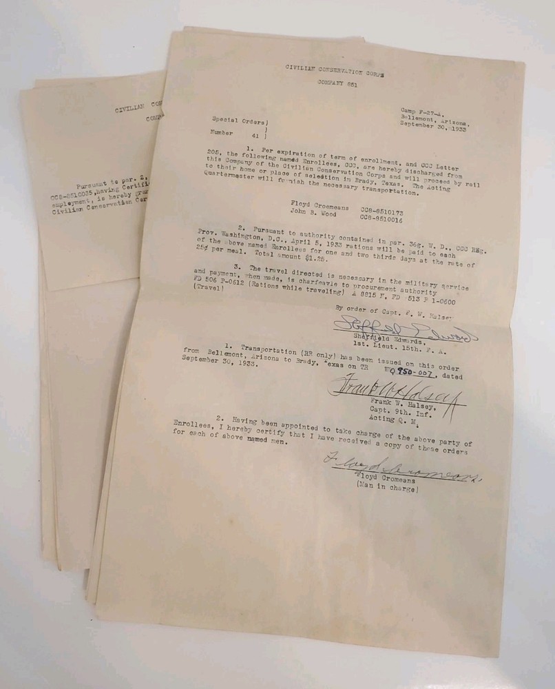 1933 Sheffield Edwards CCC Archive: Signed Docs, Reports & Discharges - CIA Dir