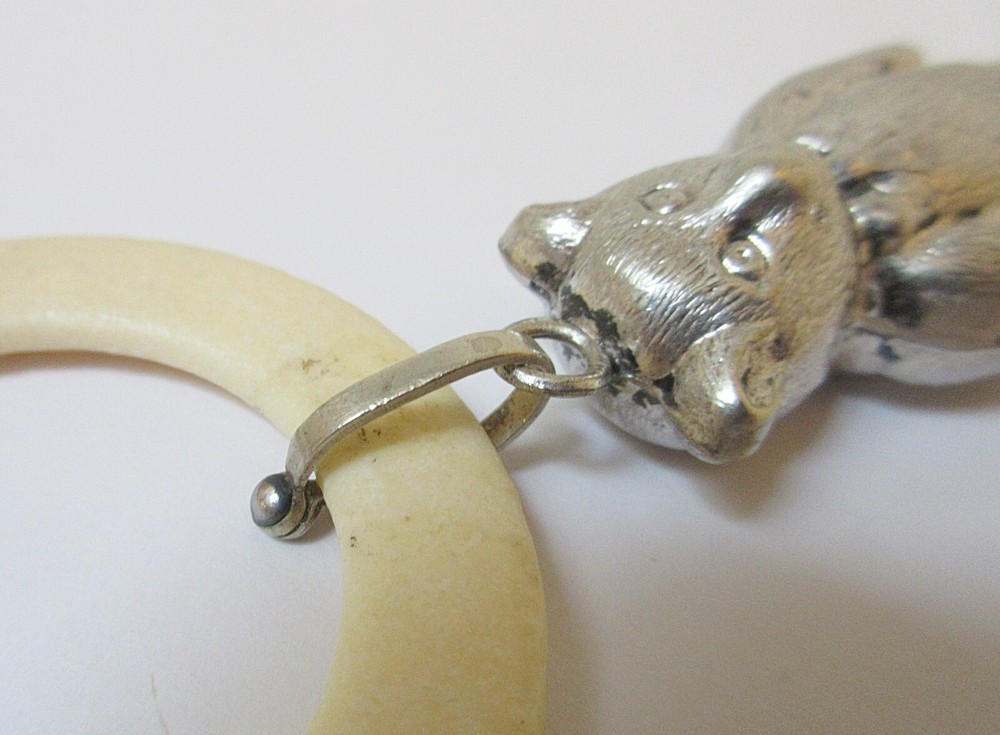 Antique Rattle Teething Ring Teddy Bear