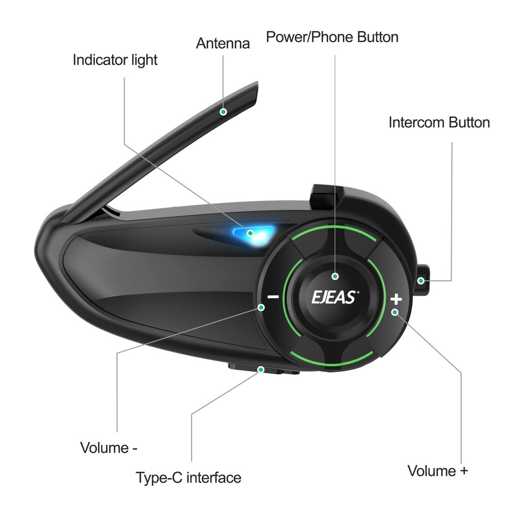 2 Pack EJEAS Q8 Mesh 3.0 Bluetooth Intercom Headset with 6 Riders 1000m Group
