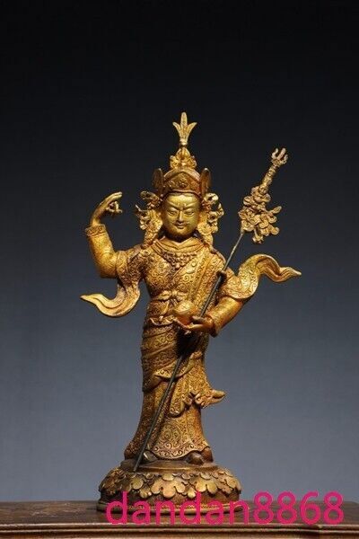 13.2"Tibet Buddhism temple bronze Gilt Guru Rinpoche Padmasambhava Buddha Statue