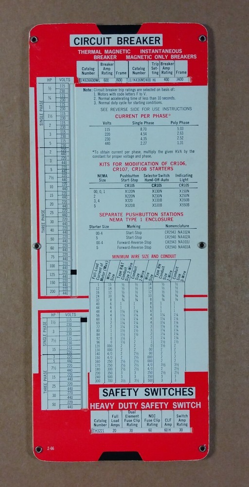 GE Control & Protective Device Starters Selector vintage Slide Calculator