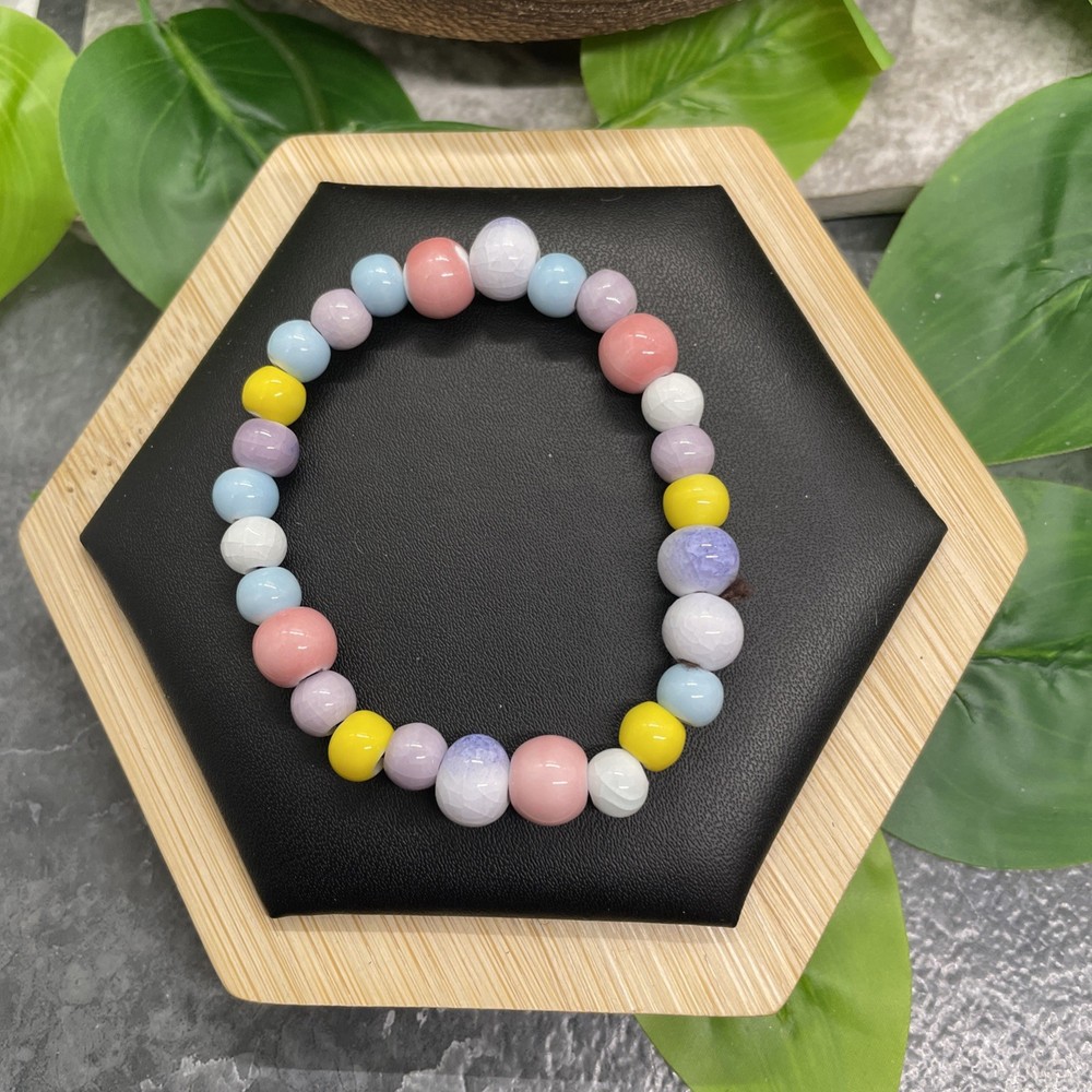 Handmade Ceramic Bead Beaded Stackable 5.5” Plus Stretch Bracelet New B31