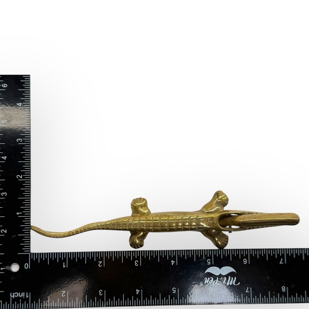 Solid Brass Alligator Nutcracker Seafood Crab Cracker 7.5" Figural MCM Vintage