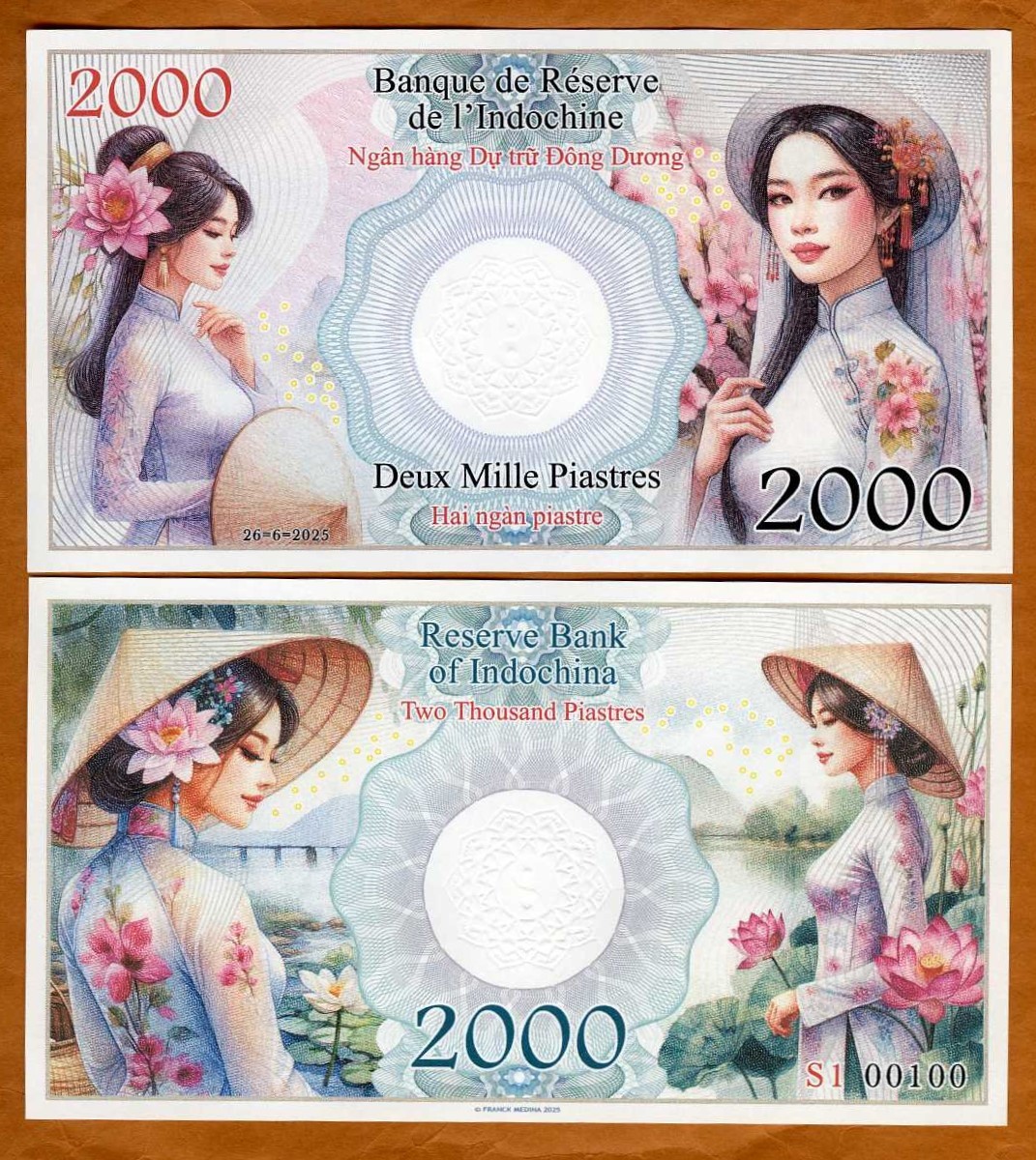 French Indochina, 2000 Piastres, 2025 Private Issue Fantasy