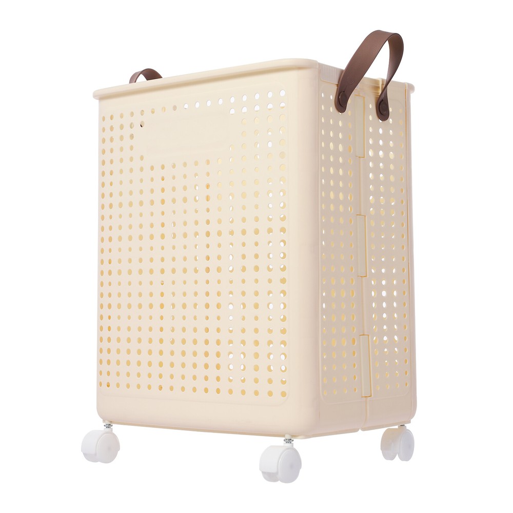 66lbs Collapsible Laundry Hamper Foldable Rolling Laundry Basket With Wheels
