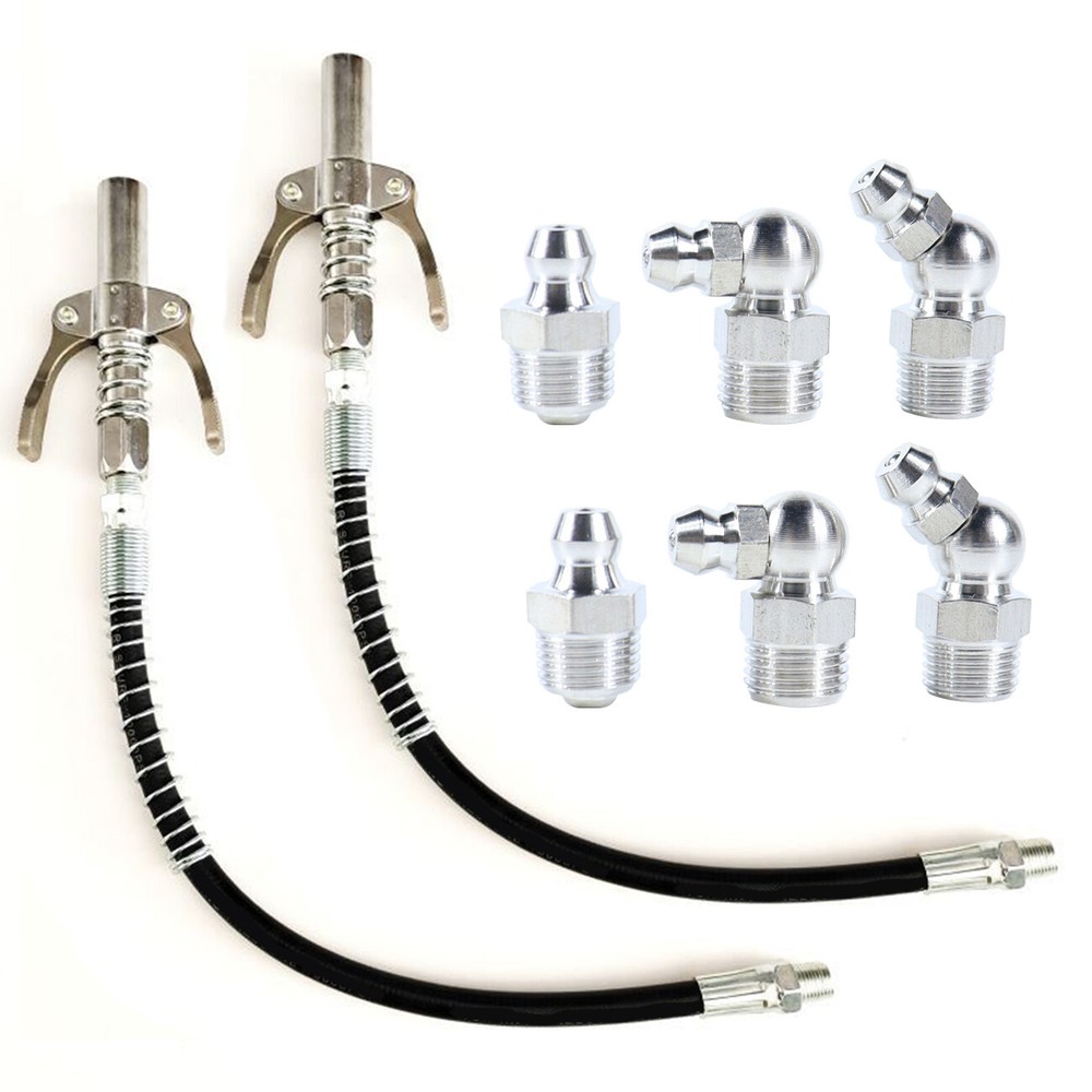 2 Pack Grease Gun Coupler Double Handle Quick Release Lock On Coupling with Hose
