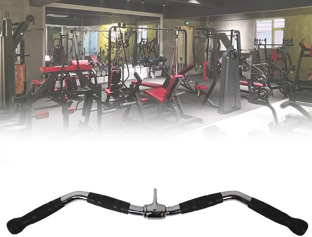 Lat Bar Cable Machine Attachment, Curl Pulldown Bar with Full Rotation and Rubbe