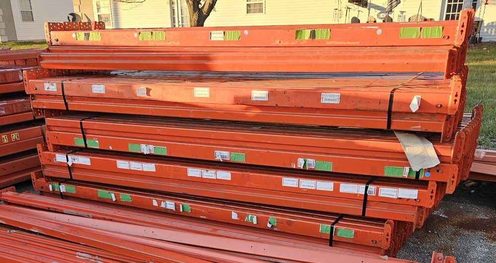 8' pallet racking beams, 4" tall, locking pins, teardrop style