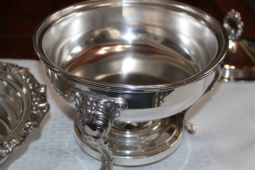 Two Ornate Silver Plate Chafing Dishes