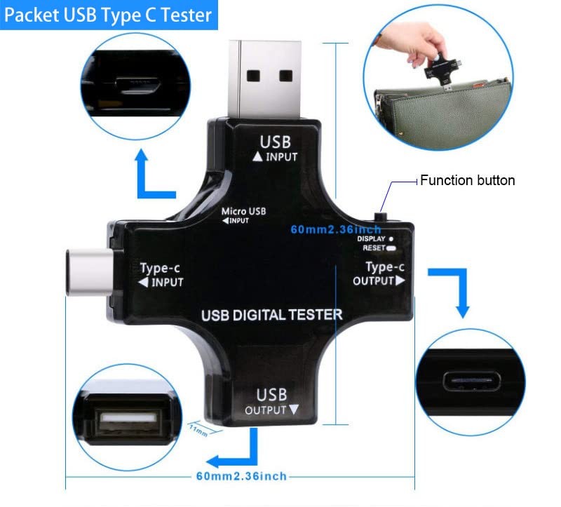 2 In 1 Type C USB Tester LCD Digital Multimeter USB Cable Charger Indicator