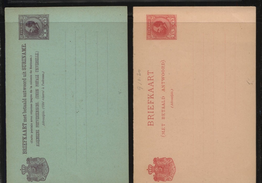 Suriname  2  postal  reply  cards   unused             MS0928