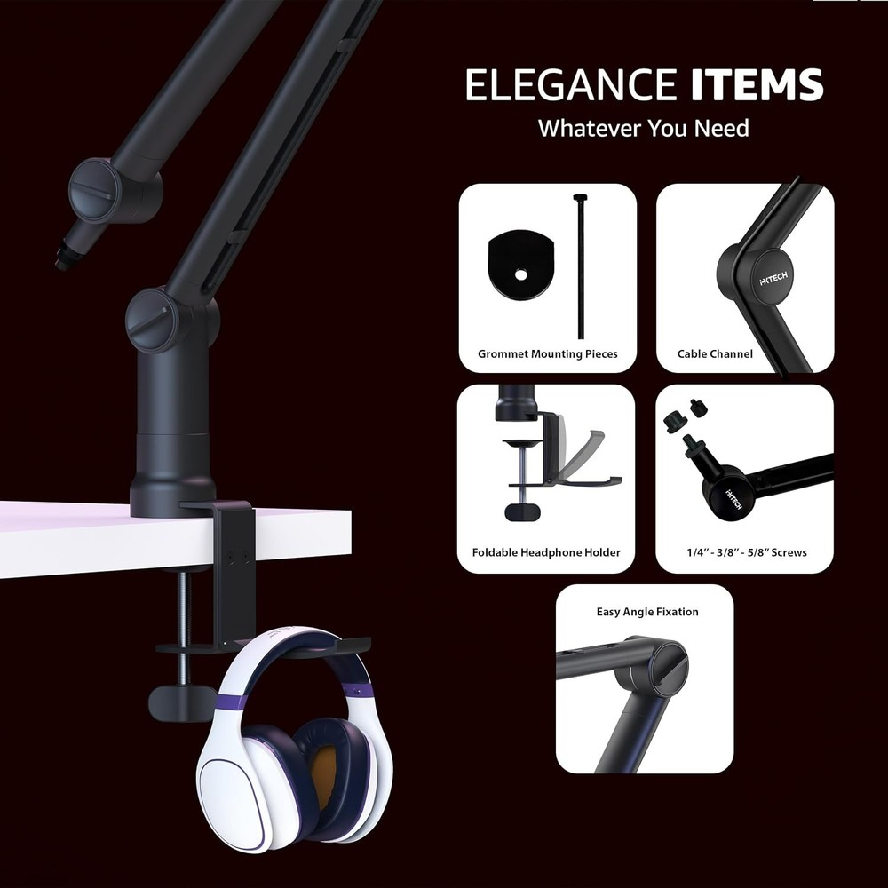 Microphone Boom Arm with Desk Mount, 360° Rotatable, Adjustable and Foldable ...