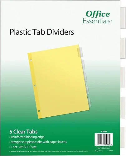 Office Essentials 11466 Plastic Insertable Dividers, 5-Tab, Letter