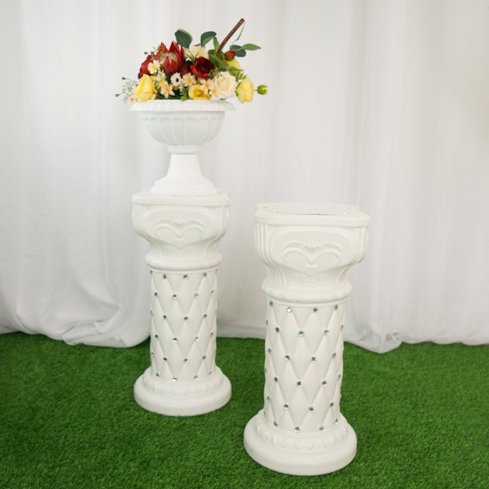 2 White 25" French Columns PLANT PEDESTAL STANDS Crystal Beads Party Supplies