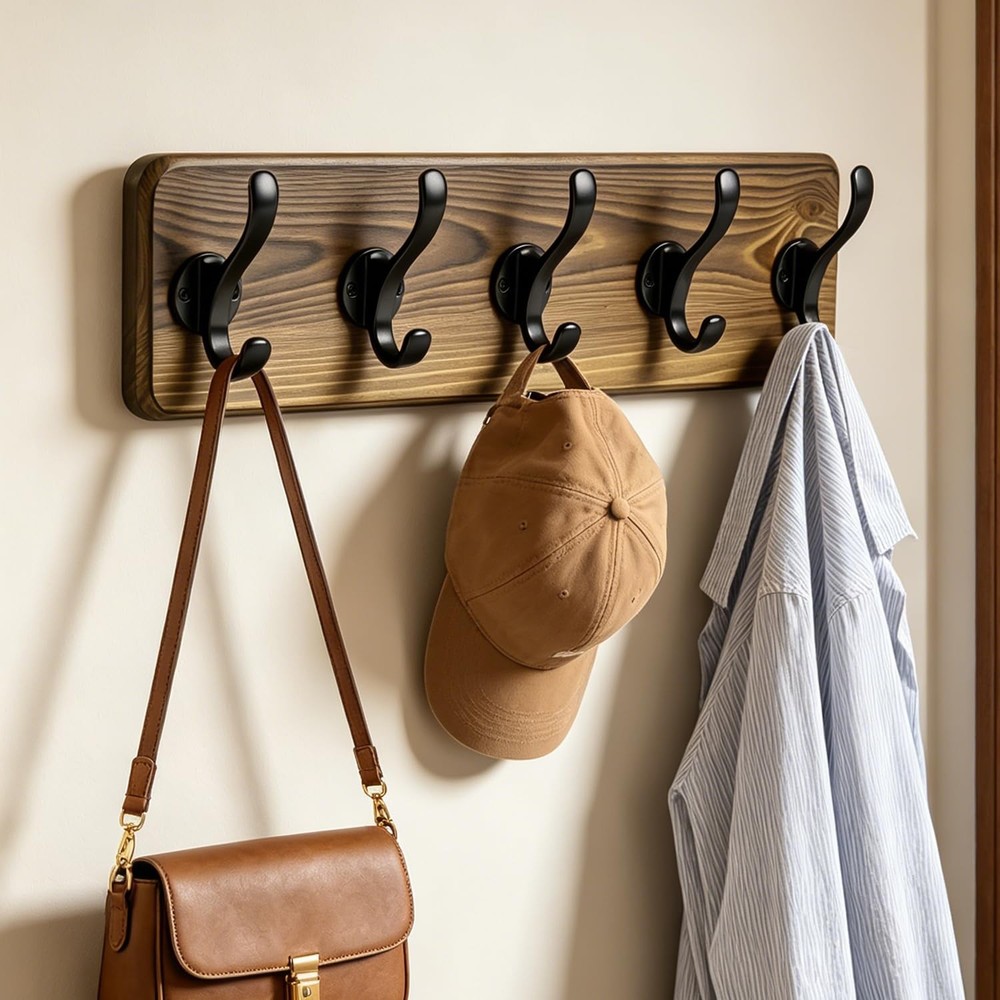 17" Coat Rack Wall Mount, Rustic Wall Mounted Coat Rack, Pine Solid Wood Coat...