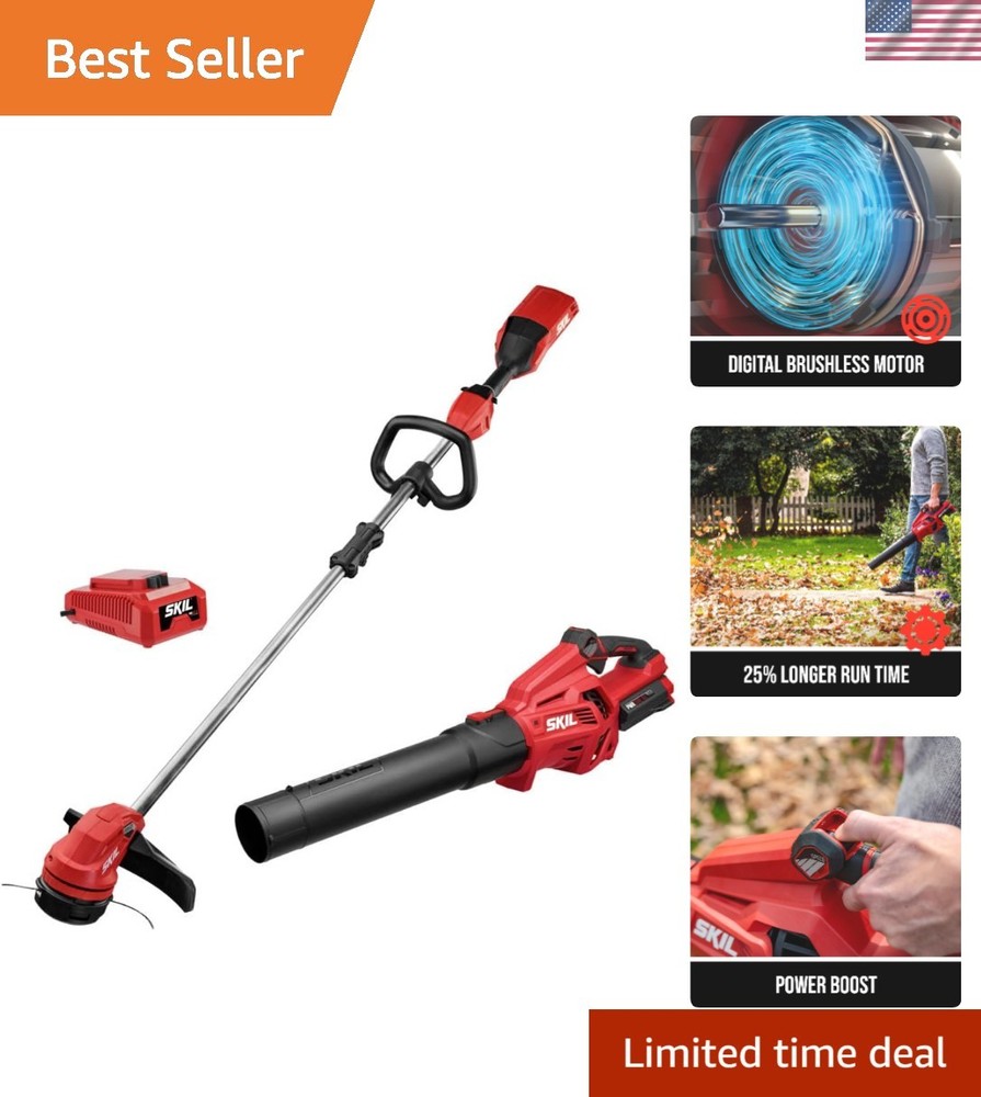 Cordless 40V String Trimmer & Leaf Blower Combo - Easy Load and Powerful Control