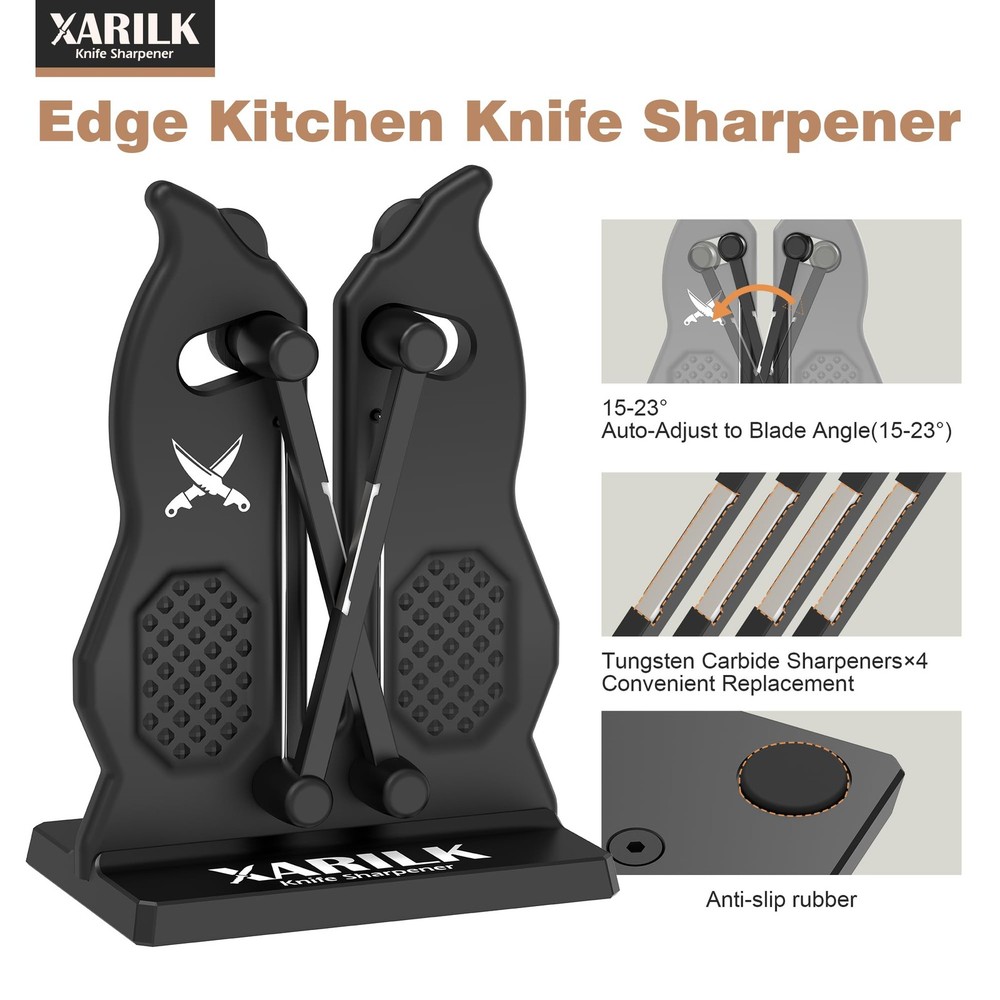 Edge Kitchen Knife Sharpener – Pull-Through Manual Sharpener with Spring Arms...