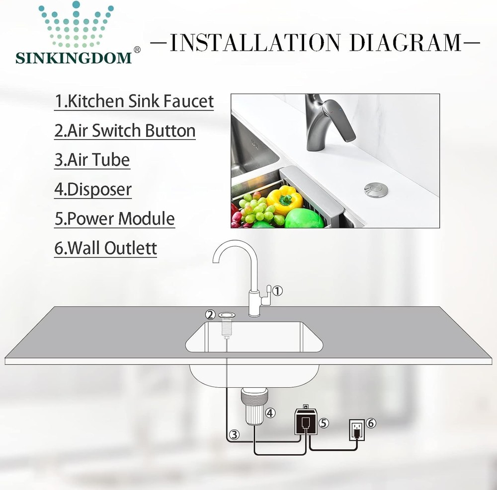 SINKINGDOM Garbage Disposal SinkTop Air Switch Kit with Long ButtonBrass