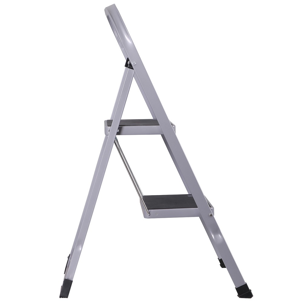 2 Steps Ladder Lightweight Folding Step Stool Convenient Handgrip Sturdy, Gray