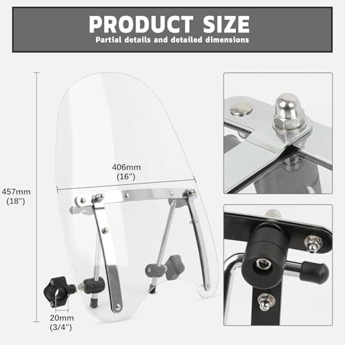 Wave Windshield Windscreen,18"x16" Motorcycle Windshield,Universal Transparent