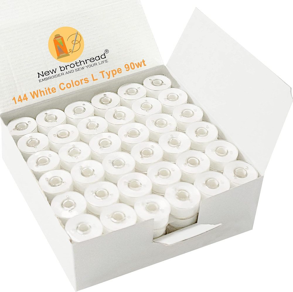 144Pcs Type L (SA155) Size White Prewound Bobbin Thread Plastic Side for Commerc