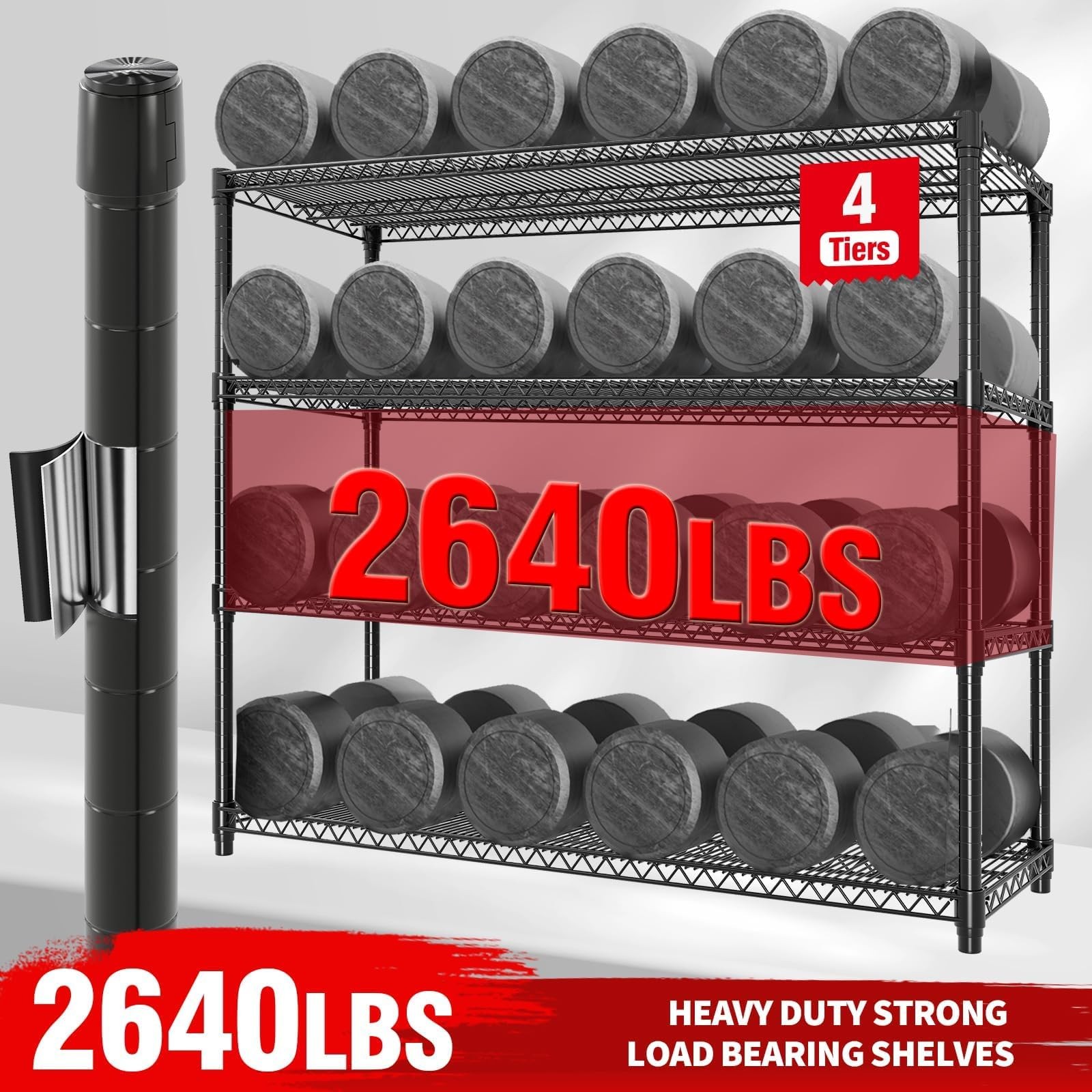 Heavy Duty 4-Tier Metal Shelves on Wheels, 2640LBS Storage Rack, 71.8"H x 59"W