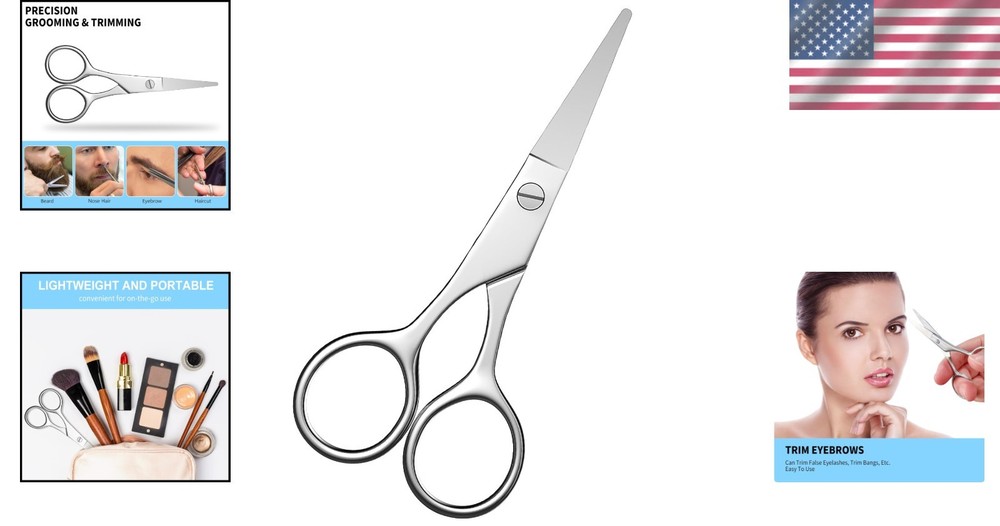 Multipurpose Grooming Scissors - Stainless Steel Tool for Eyebrows, Nose & Beard