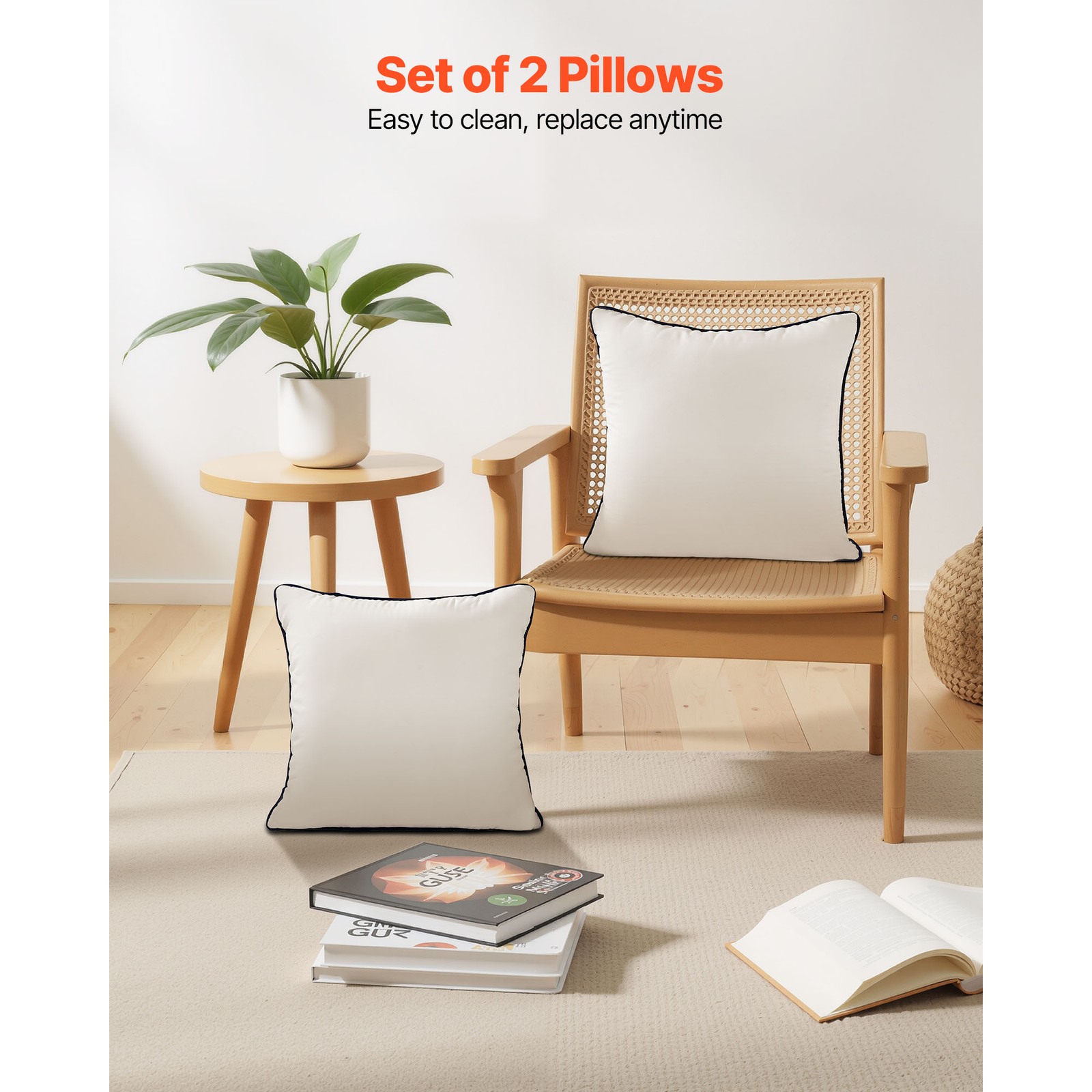 20 x 20 in Throw Pillow Inserts Pack of 2 White Down Alternative Pillows Square