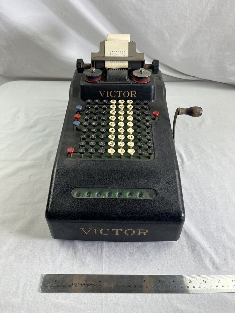 Antique Victor Adding Machine With Subtraction And Repeat Works Great Ink Works