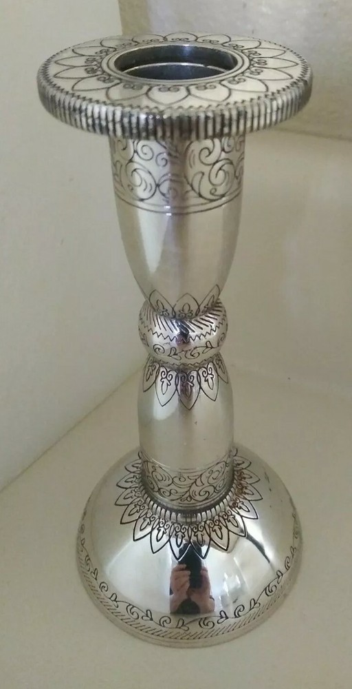 ONE BRIGHTON CANDLE STICK SILVER CANDLESTICK SCROLL DESIGN SILVER PLATED