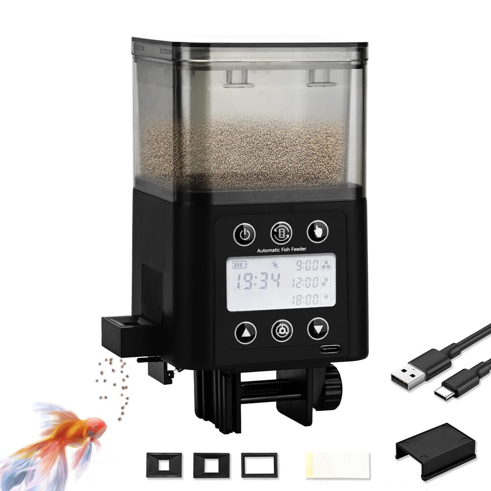 Podazz Automatic Fish Feeder for Aquarium with Timer, LCD Display 320ML Large...
