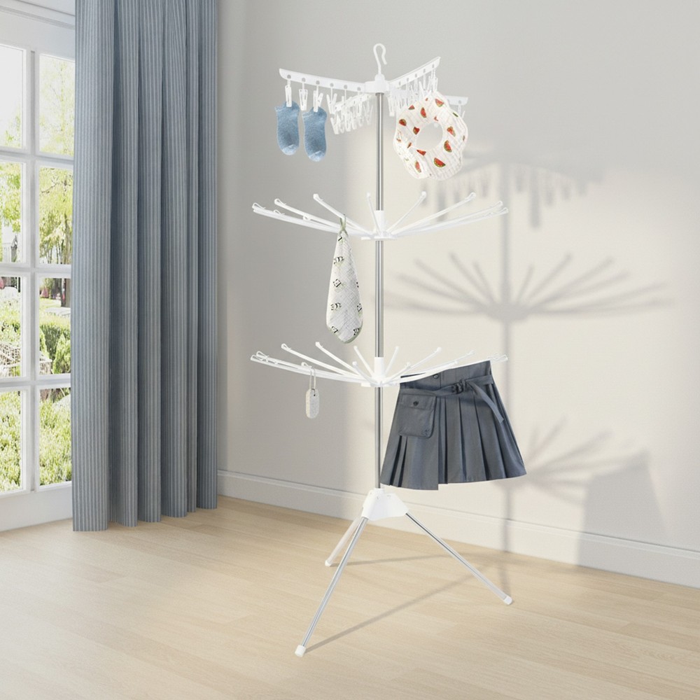 Foldable Clothes Drying Rack, 3-Tier Laundry Drying Rack, Rotating Clothing Rack