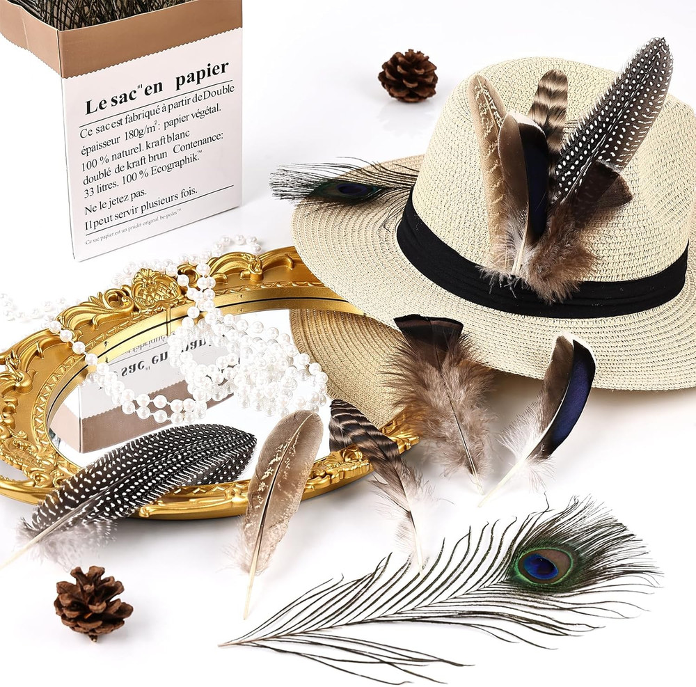 Natural Feathers Bulk - 55PCS - 6 Styles Assorted Natural Feathers, Peacock Feat