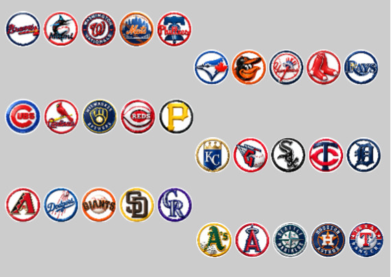 Handcrafted Baseball Team Magnets 0.9" FULL SET/ALL 30 TEAMS.  For Fan Standings