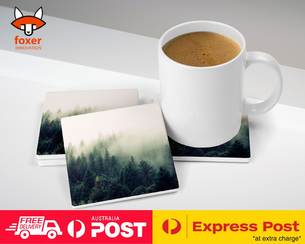 COASTER COFFEE DRINKING MAT|FOGGY FOREST TREES