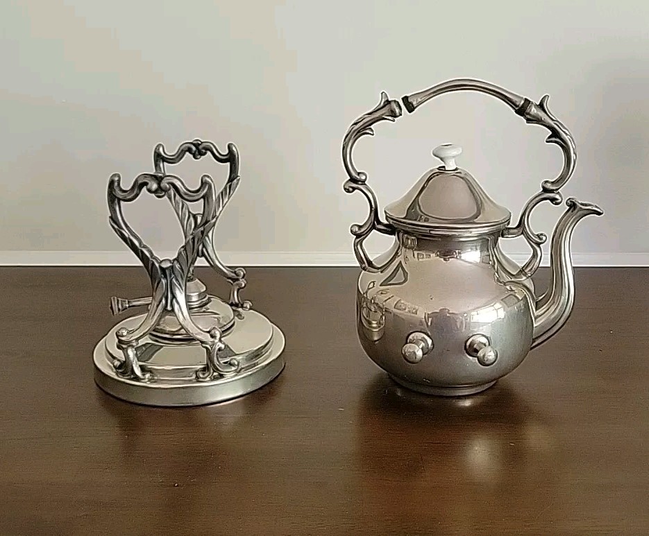 Britannia Sheridan Silver On Copper Tipping Teapot Tea Kettle Tilting Stand