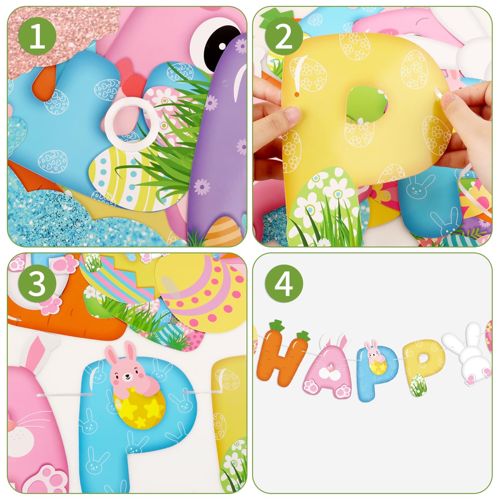 Happy Easter Banner Sign Bunny Eggs For Spring Party Outdoor Porch Decor Art