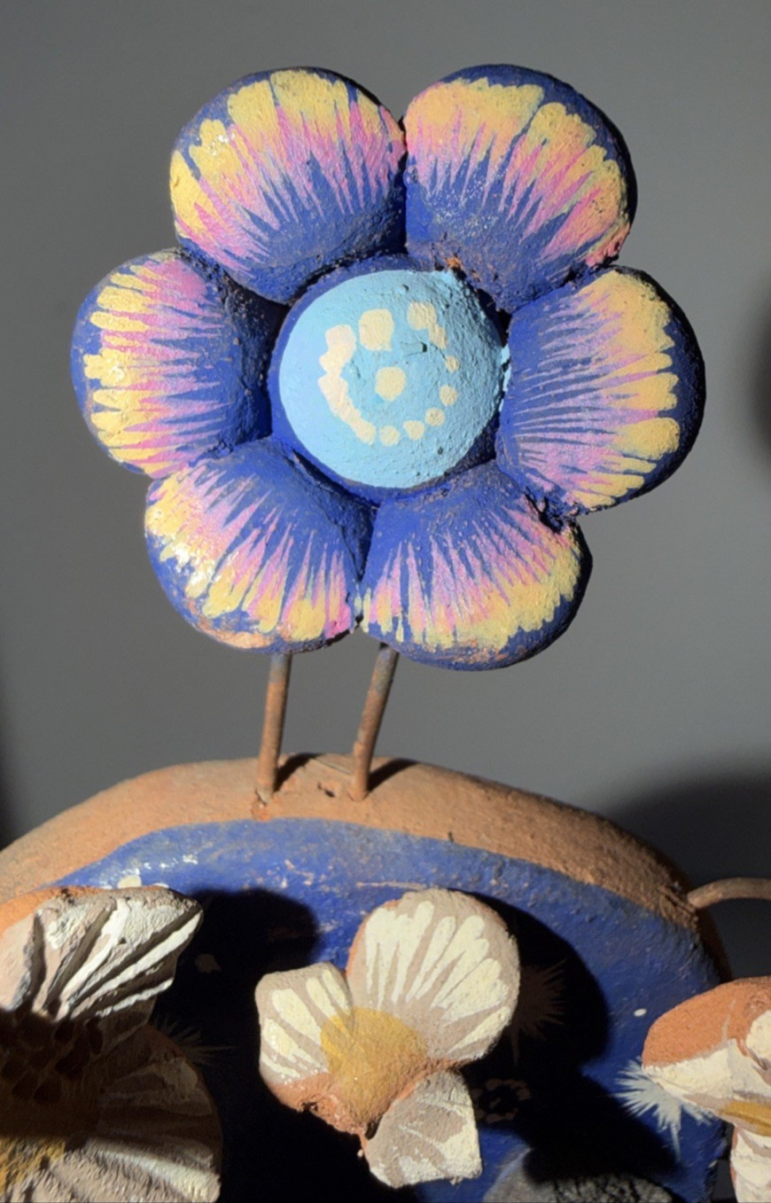 Mexican Clay TREE of LIFE Handmade Multi Color Folk Art Candelabra 12.5" Tall