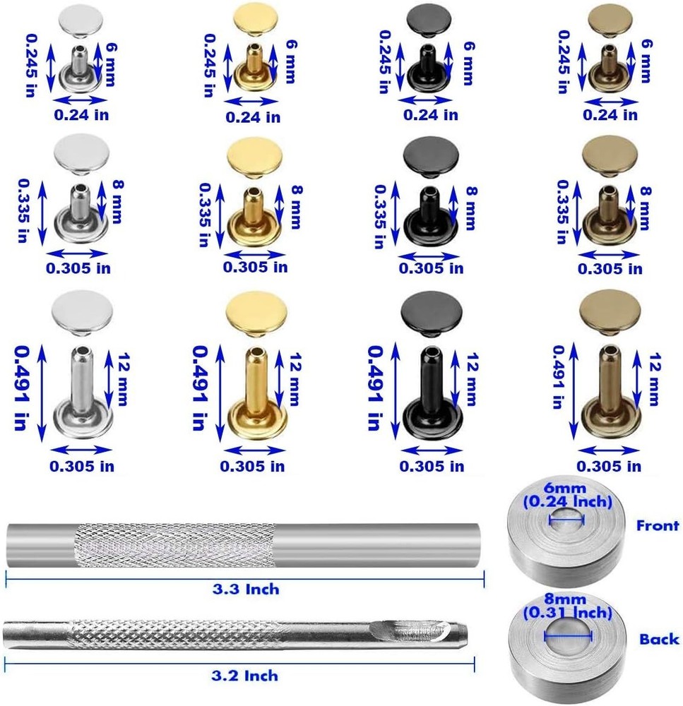 484Pcs Double Cap Leather Rivets - Metal Studs with Punch Tools & Storage Box