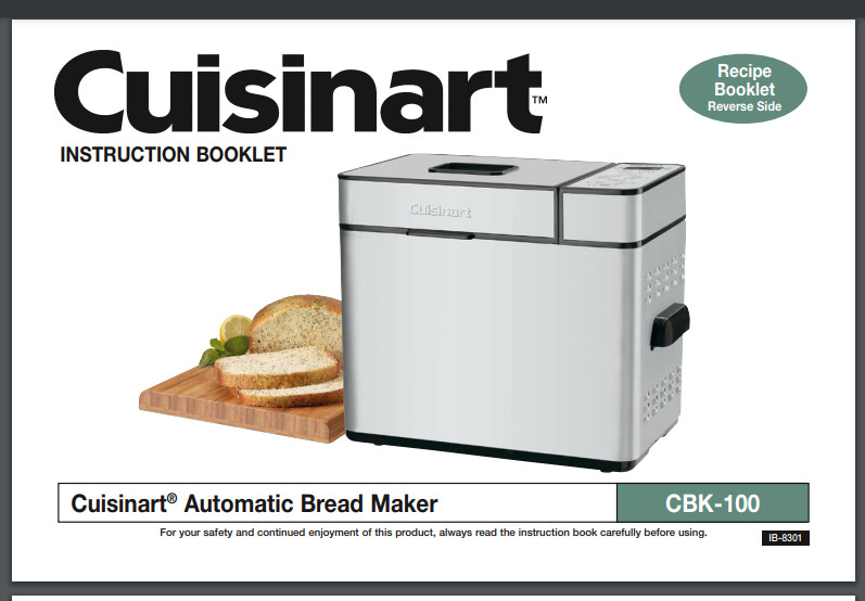 Cuisinart Automatic Bread Maker CBK-100 manual only! 12 pgs + recipe book