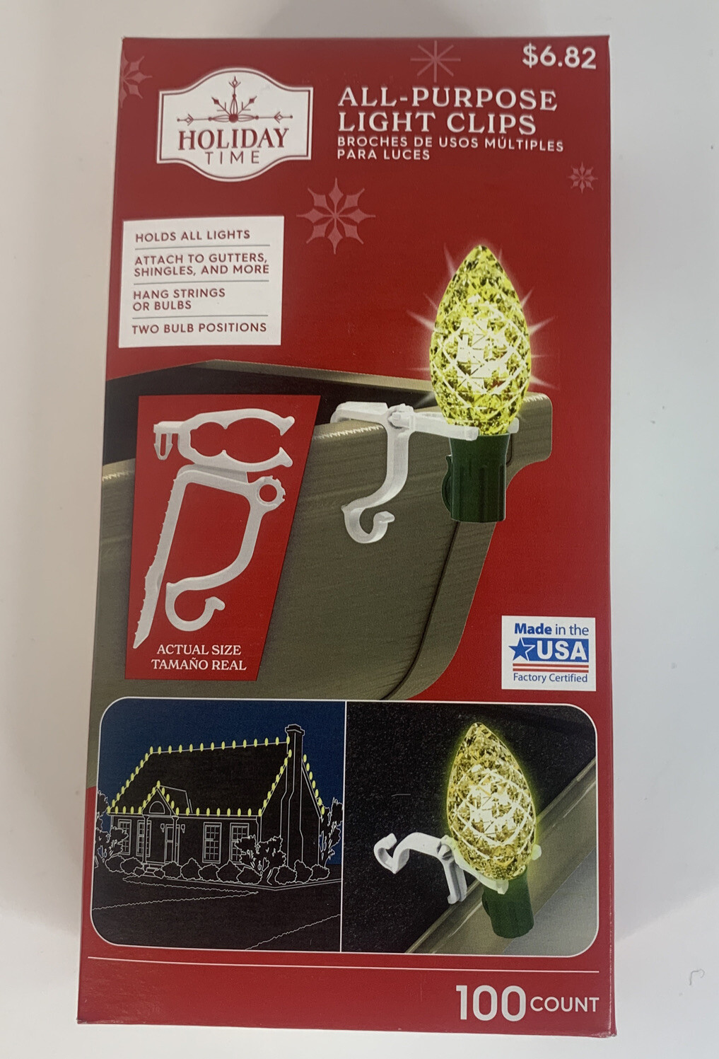 Holiday Time Light Clips All-Purpose Christmas Light Hooks 100 Clips Per Box New