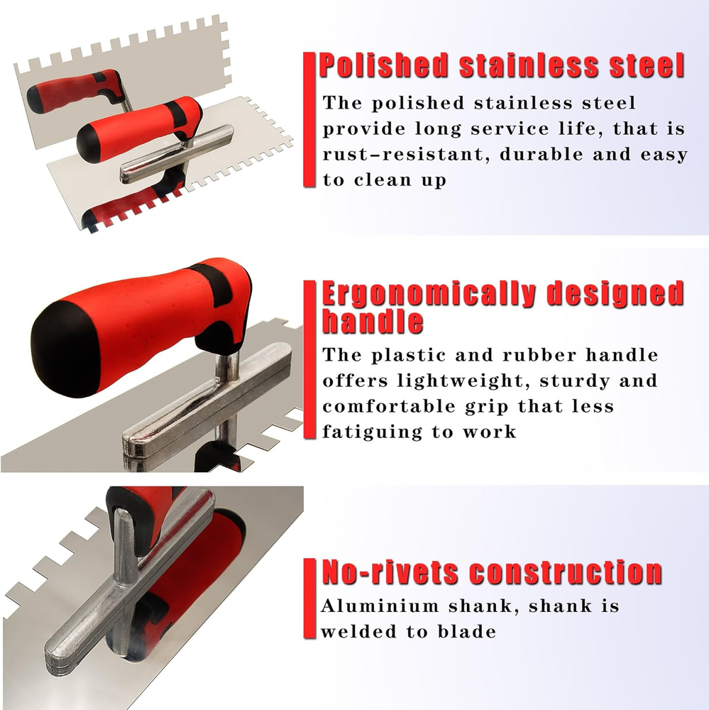 Tile Tools for Tiling Installation Grouting Stainless Steel Square Notch Trowel